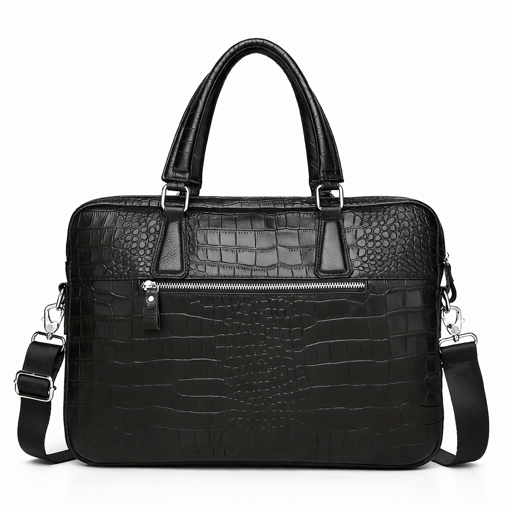 SCHLATUM Genuine Leather Briefcase - Top Grain Cowhide, Crocodile Embossed, Glossy End, Multi-Functional Business Bag, Laptop Bag & Crossbody Bag - The Perfect Gift
