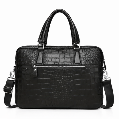 SCHLATUM Genuine Leather Briefcase - Top Grain Cowhide, Crocodile Embossed, Glossy End, Multi-Functional Business Bag, Laptop Bag & Crossbody Bag - The Perfect Gift