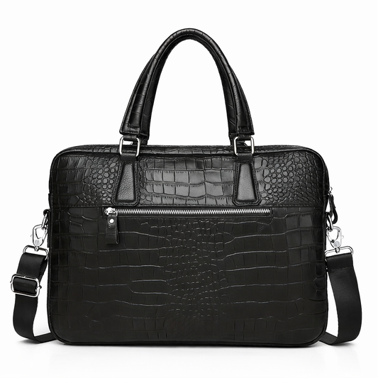 SCHLATUM Genuine Leather Briefcase - Top Grain Cowhide, Crocodile Embossed, Glossy End, Multi-Functional Business Bag, Laptop Bag & Crossbody Bag - The Perfect Gift