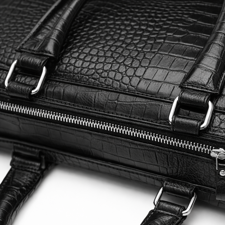 SCHLATUM Genuine Leather Briefcase - Top Grain Cowhide, Crocodile Embossed, Glossy End, Multi-Functional Business Bag, Laptop Bag & Crossbody Bag - The Perfect Gift