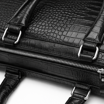 SCHLATUM Genuine Leather Briefcase - Top Grain Cowhide, Crocodile Embossed, Glossy End, Multi-Functional Business Bag, Laptop Bag & Crossbody Bag - The Perfect Gift