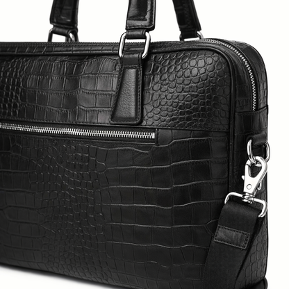 SCHLATUM Genuine Leather Briefcase - Top Grain Cowhide, Crocodile Embossed, Glossy End, Multi-Functional Business Bag, Laptop Bag & Crossbody Bag - The Perfect Gift
