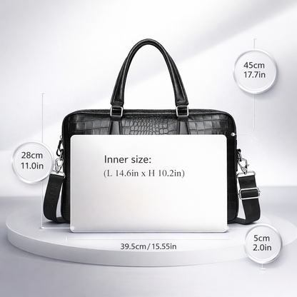 SCHLATUM Genuine Leather Briefcase - Top Grain Cowhide, Crocodile Embossed, Glossy End, Multi-Functional Business Bag, Laptop Bag & Crossbody Bag - The Perfect Gift