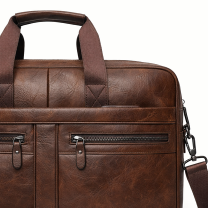 Men'S Vintage Multi-Zip Business Briefcase, 14-Inch Laptop Bag, Shoulder And Hand-Held Bag, Large Capacity Messenger Tote Suitable for Father'S Day Gifts And Valentine'S Day Gifts