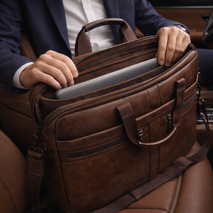 Men'S Vintage Multi-Zip Business Briefcase, 14-Inch Laptop Bag, Shoulder And Hand-Held Bag, Large Capacity Messenger Tote Suitable for Father'S Day Gifts And Valentine'S Day Gifts