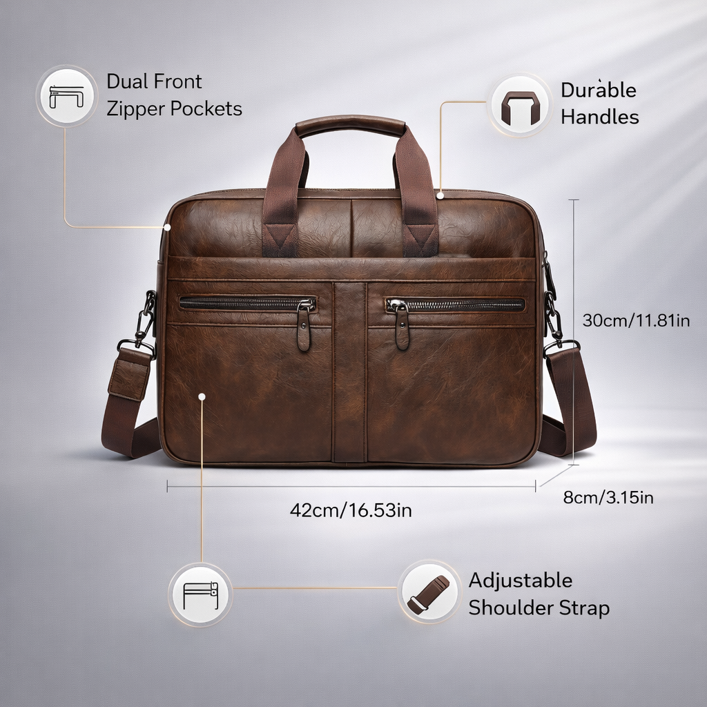 Men'S Vintage Multi-Zip Business Briefcase, 14-Inch Laptop Bag, Shoulder And Hand-Held Bag, Large Capacity Messenger Tote Suitable for Father'S Day Gifts And Valentine'S Day Gifts