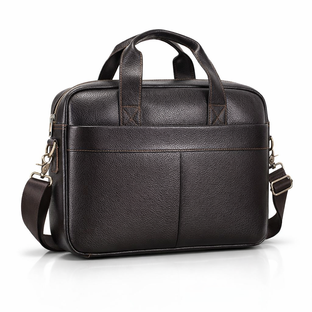 Men's Genuine Leather Briefcase, 15-Inch Laptop Business Bag, Travel Bag, Hand-Carry/Shoulder Business Bag