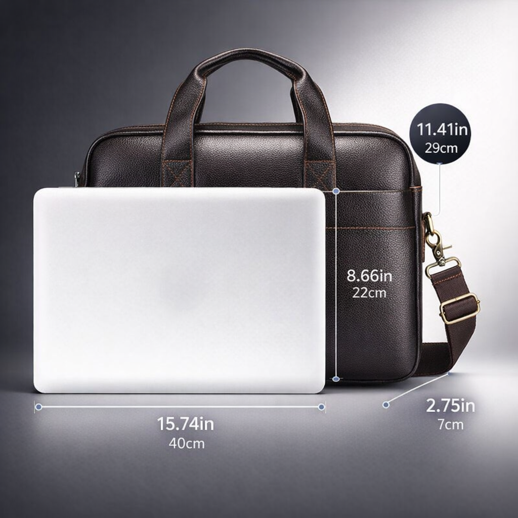 Men's Genuine Leather Briefcase, 15-Inch Laptop Business Bag, Travel Bag, Hand-Carry/Shoulder Business Bag