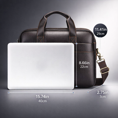 Men's Genuine Leather Briefcase, 15-Inch Laptop Business Bag, Travel Bag, Hand-Carry/Shoulder Business Bag