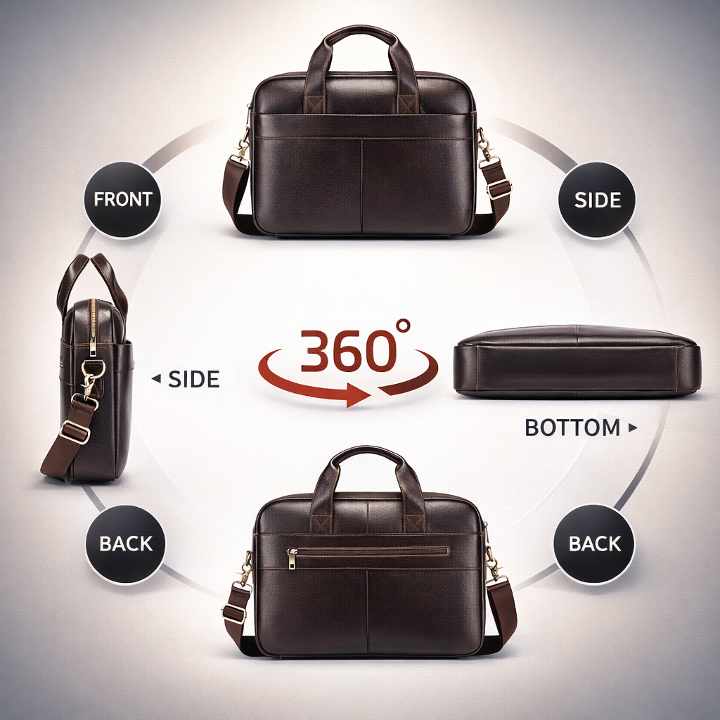 Men's Genuine Leather Briefcase, 15-Inch Laptop Business Bag, Travel Bag, Hand-Carry/Shoulder Business Bag
