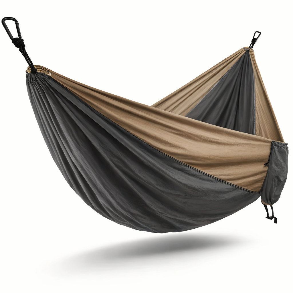 1 Black/Brown Anti-Tip Hammock with Large Tree-Friendly Straps and Portable Storage Bag - Durable Textured Fabric, Suitable for Outdoor, Indoor, Camping, Traveling & Picnicking