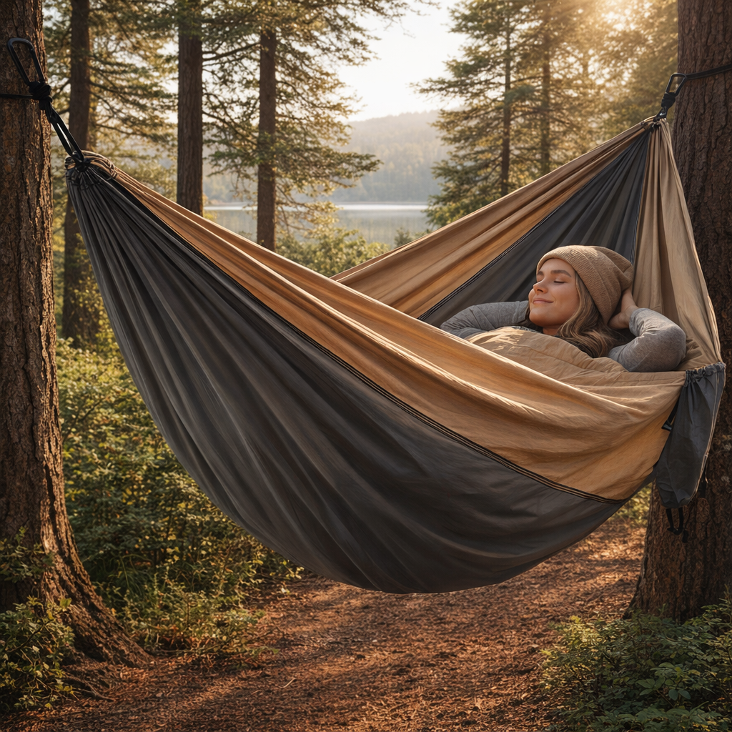 1 Black/Brown Anti-Tip Hammock with Large Tree-Friendly Straps and Portable Storage Bag - Durable Textured Fabric, Suitable for Outdoor, Indoor, Camping, Traveling & Picnicking