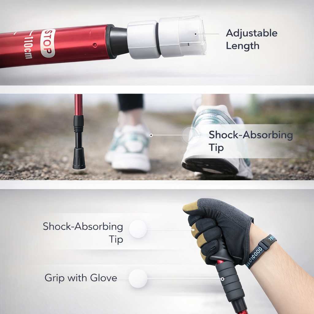 Lightweight Outdoor Trekking Pole with Four Adjustable Height And Anti Slip Grip, Essential for Hiking