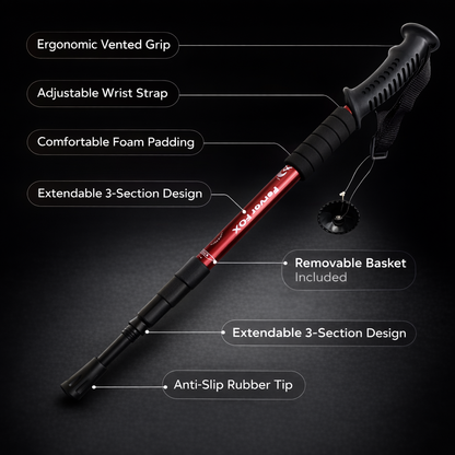 Lightweight Outdoor Trekking Pole with Four Adjustable Height And Anti Slip Grip, Essential for Hiking