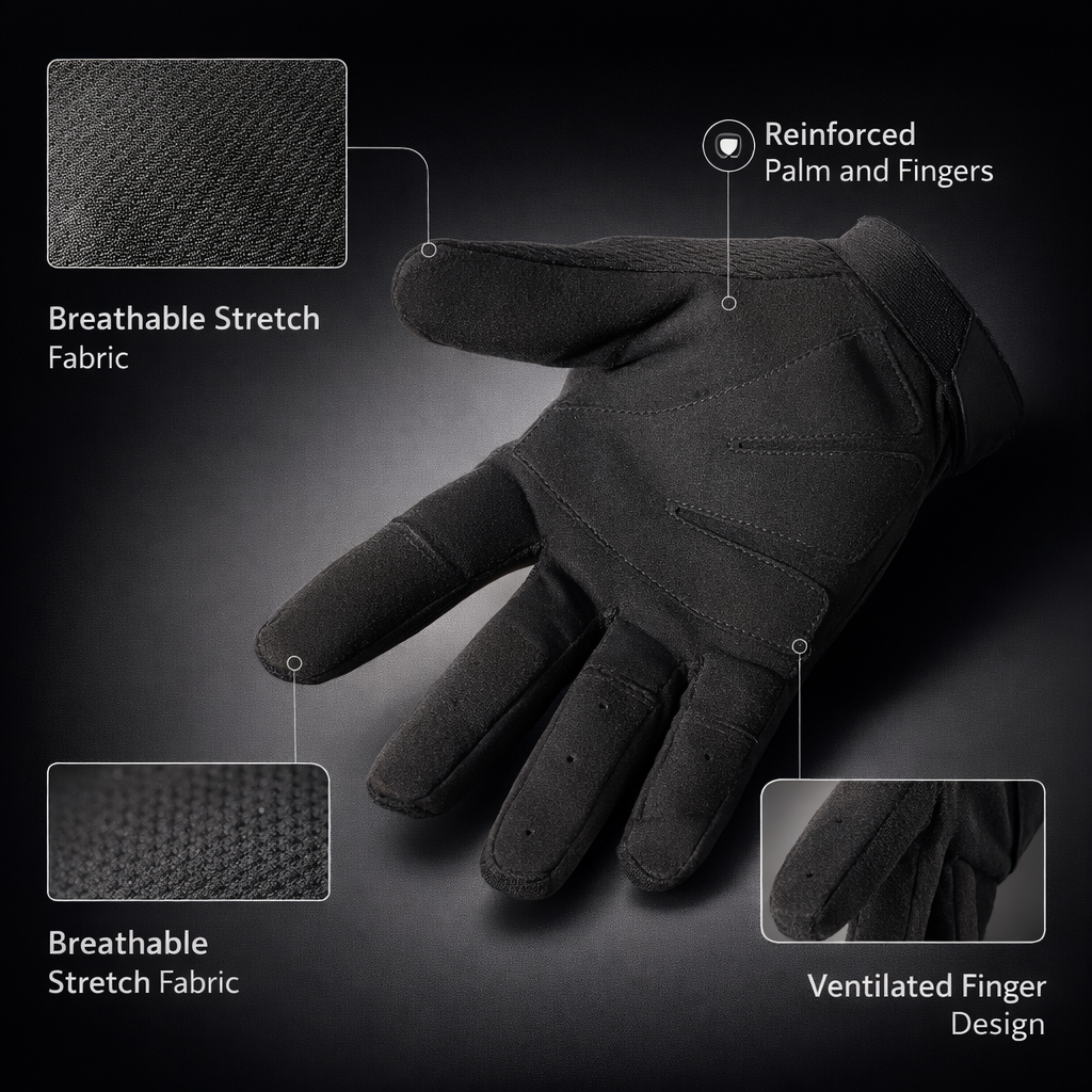 MVPTOO Men's Full Finger Outdoor Gloves -Adjustable Wrist Strap, Breathable Fabric for Hiking, Camping, Flexible Glove