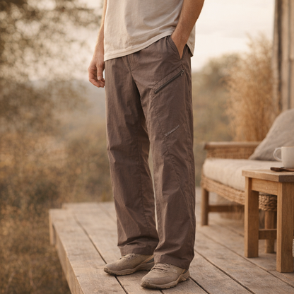 Yunzhonglou Men's Fashion Spring/Autumn Outdoor Work Pants, Loose Wide-Leg Hiking Trousers, Multi-Pocket Casual Long Pants, Trekking Pants, Functional Style Trendy Outfit