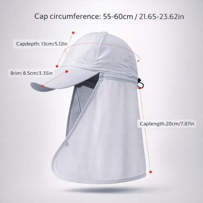 Men'S Summer Sun Protection Hat with Built-In Neck Shade - Quick-Dry Nylon Baseball Cap for Hiking, Fishing & Outdoor Activities, Black, Hiking Gear, Sleek Cap Design, Durable Headwear