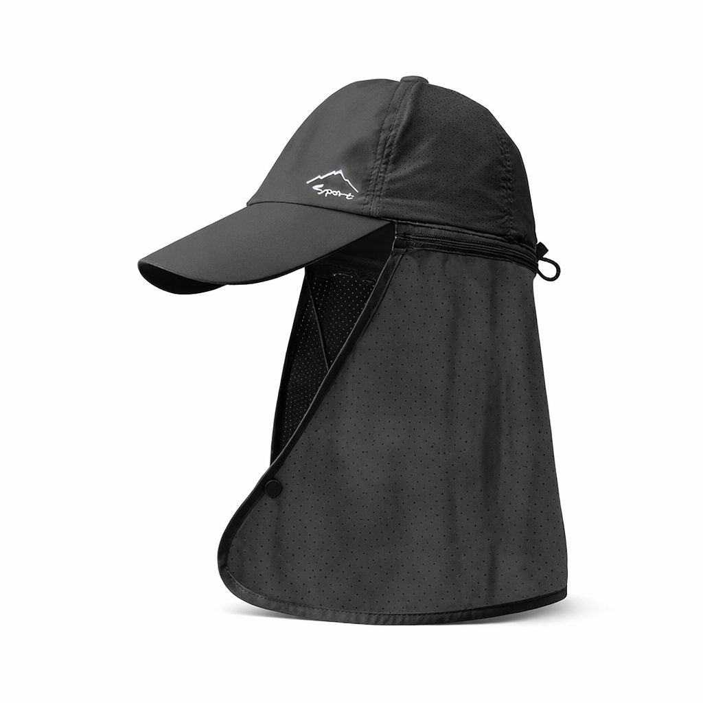 Men'S Summer Sun Protection Hat with Built-In Neck Shade - Quick-Dry Nylon Baseball Cap for Hiking, Fishing & Outdoor Activities, Black, Hiking Gear, Sleek Cap Design, Durable Headwear
