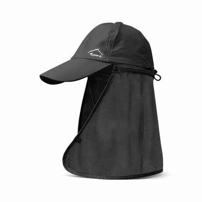 Men'S Summer Sun Protection Hat with Built-In Neck Shade - Quick-Dry Nylon Baseball Cap for Hiking, Fishing & Outdoor Activities, Black, Hiking Gear, Sleek Cap Design, Durable Headwear