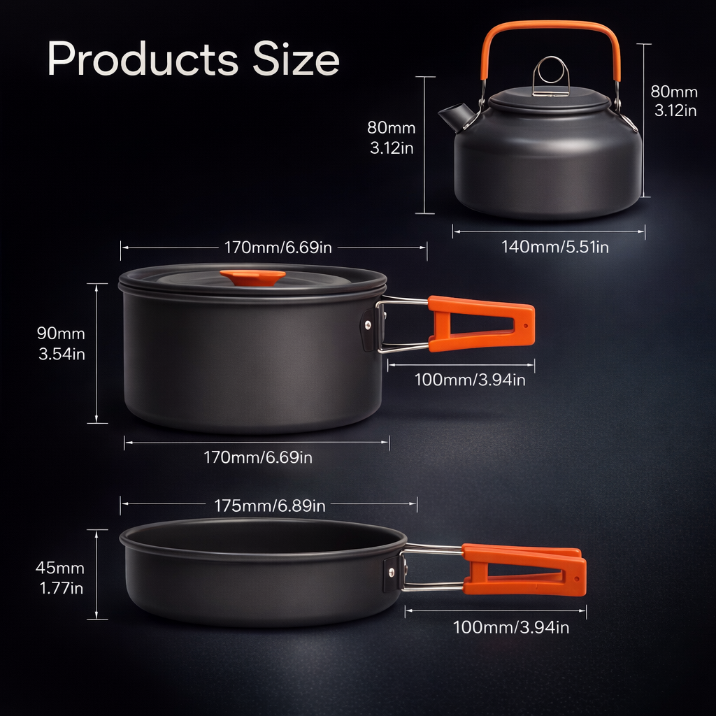 Ultra Portable Camping Cookware Set Outdoor Cookware 3pcs Set Camping Pot+frying Pan+kettle Hiking Picnic Equipment Portable Camping Cookware Quick Disassembly and Storage