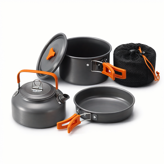Ultra Portable Camping Cookware Set Outdoor Cookware 3pcs Set Camping Pot+frying Pan+kettle Hiking Picnic Equipment Portable Camping Cookware Quick Disassembly and Storage