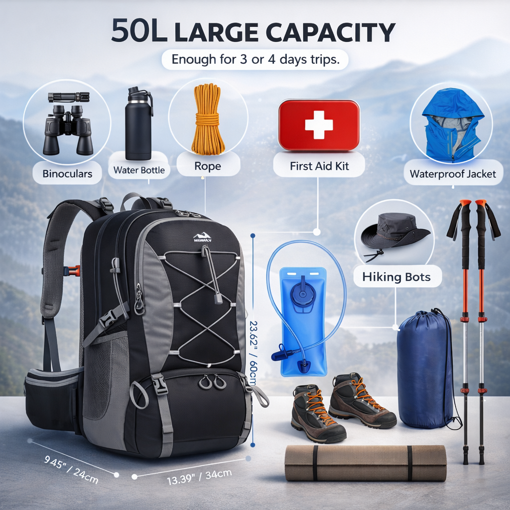 NUBILY 50L Hiking Backpack Camping Backpack for Men Women Lightweight HIking Daypack Outdoor Travel Daypack