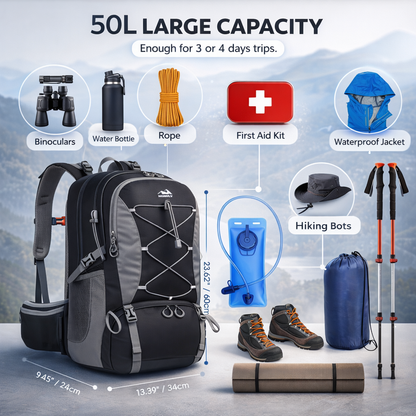 NUBILY 50L Hiking Backpack Camping Backpack for Men Women Lightweight HIking Daypack Outdoor Travel Daypack
