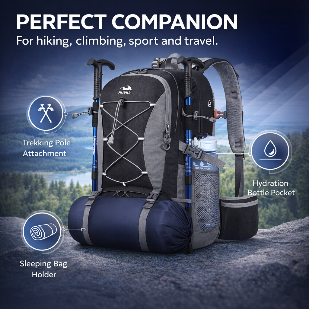 NUBILY 50L Hiking Backpack Camping Backpack for Men Women Lightweight HIking Daypack Outdoor Travel Daypack