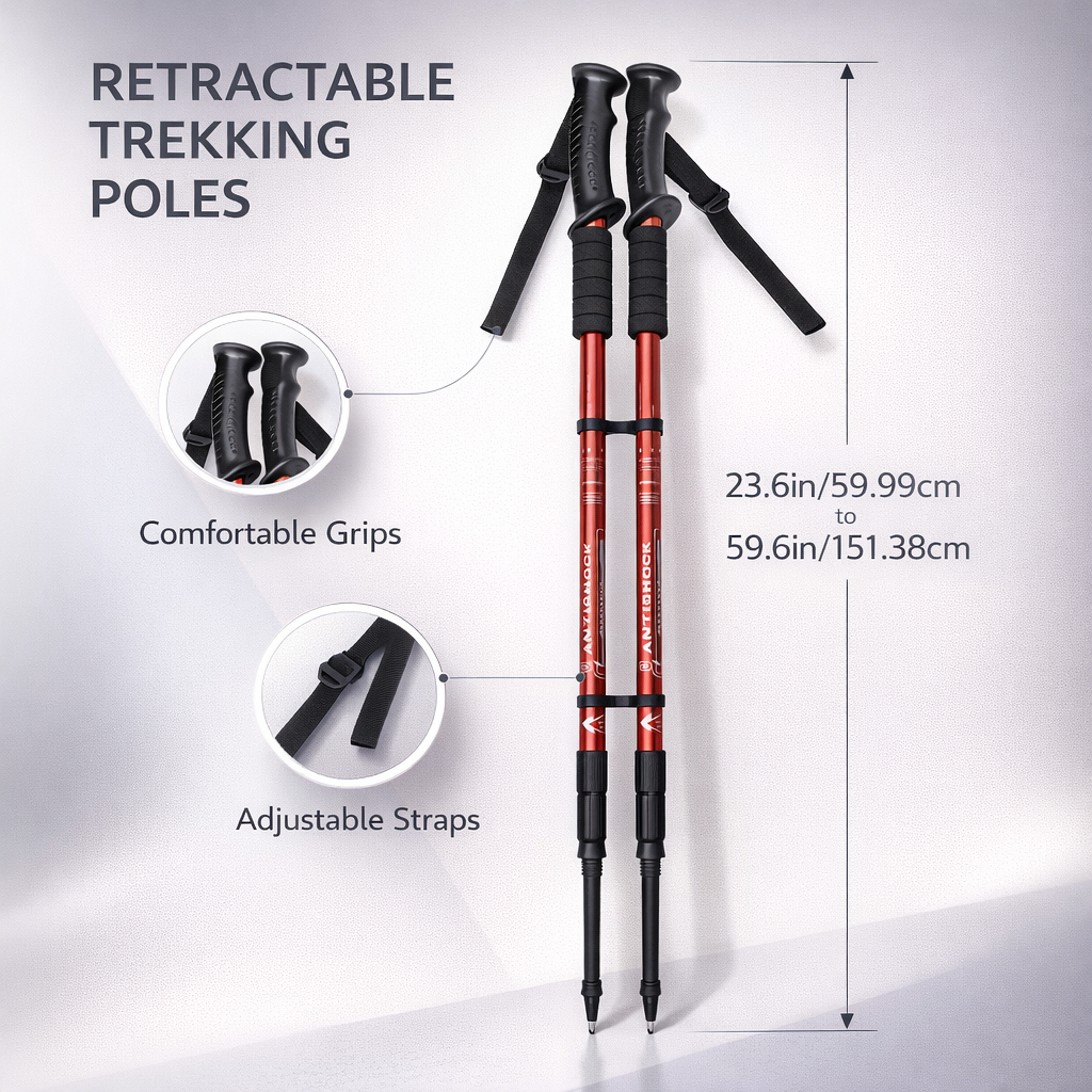 2pcs Adjustable Aluminum Alloy Trekking Poles 59.99 cm - 151.38 cm Adjustable at Will, Suitable for Hiking, Rock Climbing And Outdoor Adventure - Perfect Labor Day Equipment for Hiking Enthusiasts