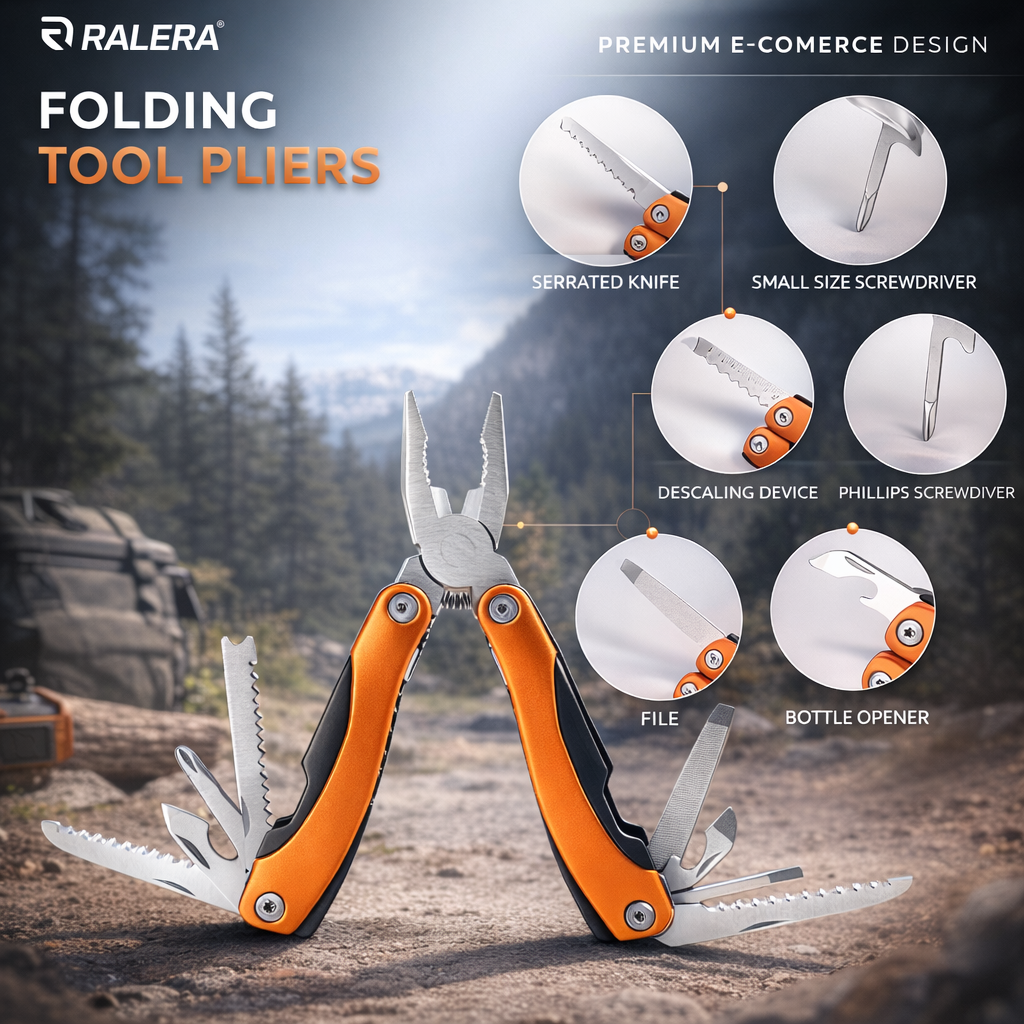RALERA Multi-Function Pliers, Portable Needle-Nose Pliers with Mini Saw, Bottle Opener, and Fish Scale Scraper, a Great Tool for Outdoor Camping, an Ideal Gift for Men Suitable for Fishing, Hiking, and Outdoor Activities