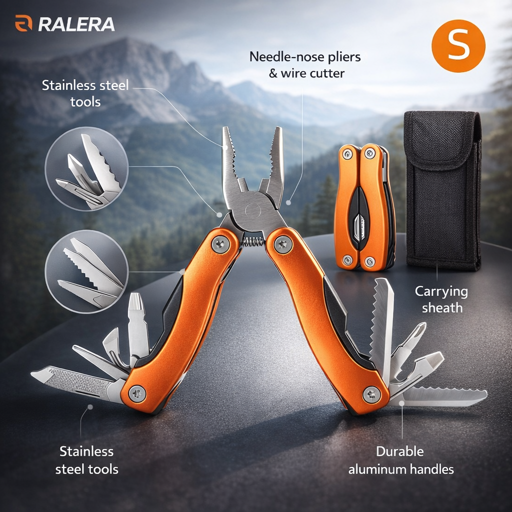 RALERA Multi-Function Pliers, Portable Needle-Nose Pliers with Mini Saw, Bottle Opener, and Fish Scale Scraper, a Great Tool for Outdoor Camping, an Ideal Gift for Men Suitable for Fishing, Hiking, and Outdoor Activities