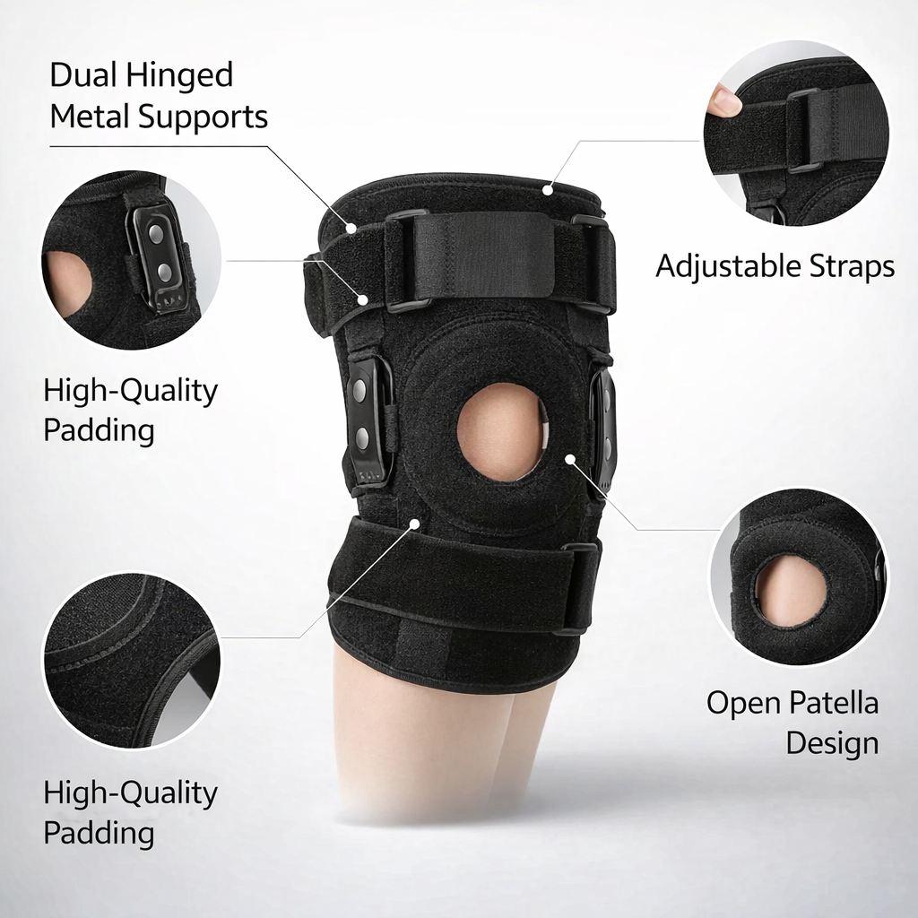 Verstelbare Scharnierende Kniebrace Kniesteun Wrap voor Meniscusscheur Patellapees Ondersteuning Pijnbestrijding Stammen Verstuikingen etc