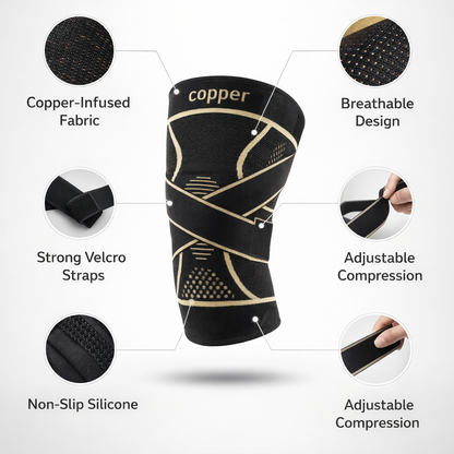 2PACK 2-packKoperen kniebraces met riem voor kniepijn dames en heren, verlichting van gewrichtspijn, kniesteun voor werken, hardlopen, gewichtheffen