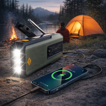 Weerradio Multifunctionele noodradio FM AM WB Handslinger Solar USB Opladen 2000mAh Power Bank LED-zaklamp Zaklamp
