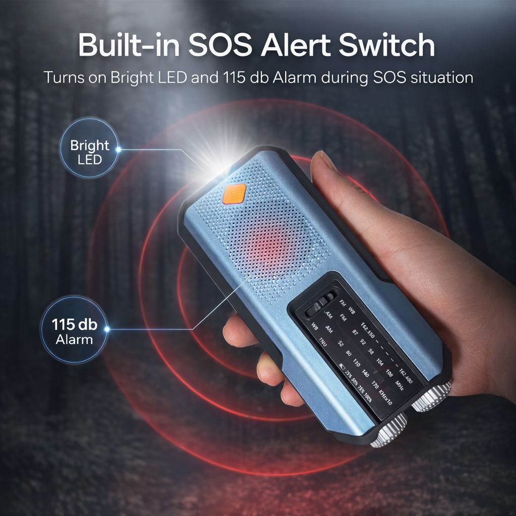 Weerradio Multifunctionele noodradio FM AM WB Handslinger Solar USB Opladen 2000mAh Power Bank LED-zaklamp Zaklamp