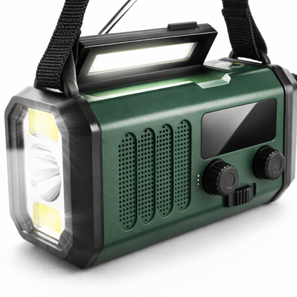 Noodradio met crankvoeding en zaklamp LED-licht Solar USB SOS-waarschuwing voor overleving buitenshuis