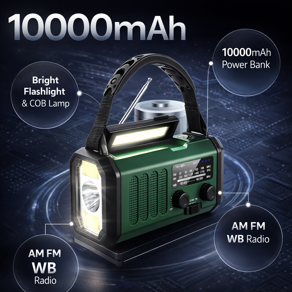Noodradio met crankvoeding en zaklamp LED-licht Solar USB SOS-waarschuwing voor overleving buitenshuis