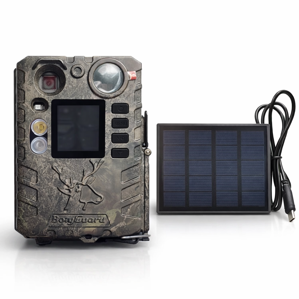 BolyGuard Trail Camera BG410-D 37MP 4K HD Solar Optioneel Dubbele flits Nachtzicht (940nm IR + witte LED) Jacht- en wildlifecamera
