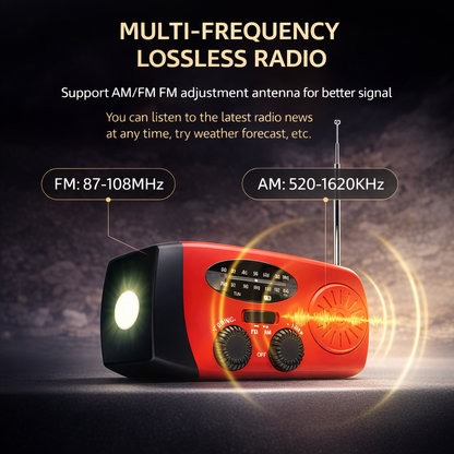 Multifunctionele draagbare handaangedreven stroomopwekker, noodradio, zonne-led-zaklamp, rampenpreventie, FM NOAA powerbank