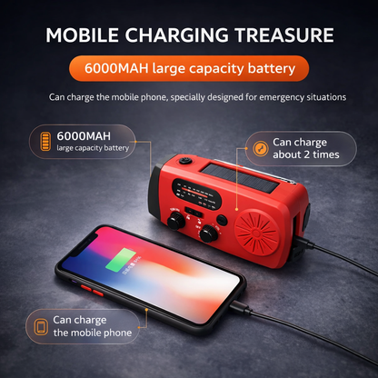 Multifunctionele draagbare handaangedreven stroomopwekker, noodradio, zonne-led-zaklamp, rampenpreventie, FM NOAA powerbank
