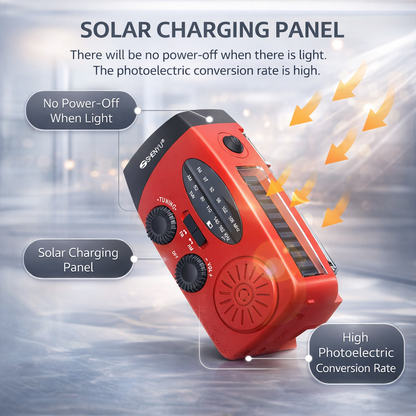 Multifunctionele draagbare handaangedreven stroomopwekker, noodradio, zonne-led-zaklamp, rampenpreventie, FM NOAA powerbank