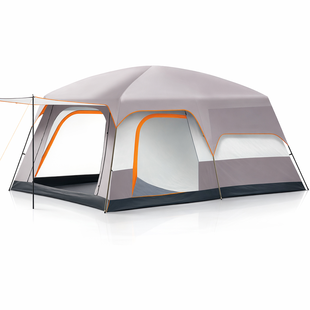 Familiecampingtent voor 2-4 personen, zonnescherm, waterdichte tent met PU-coating, vestibule en klamboe, geventileerde draagbare tent met 3 deuren