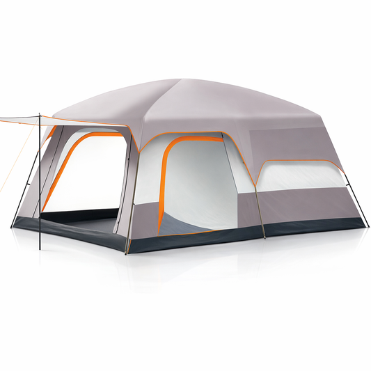 Familiecampingtent voor 2-4 personen, zonnescherm, waterdichte tent met PU-coating, vestibule en klamboe, geventileerde draagbare tent met 3 deuren