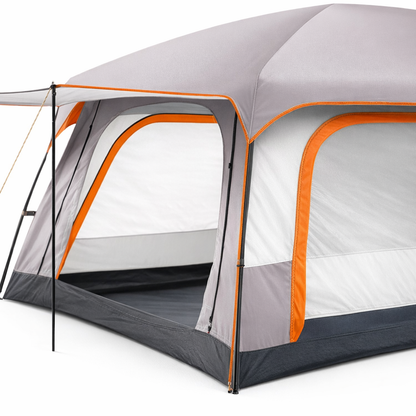 Familiecampingtent voor 2-4 personen, zonnescherm, waterdichte tent met PU-coating, vestibule en klamboe, geventileerde draagbare tent met 3 deuren