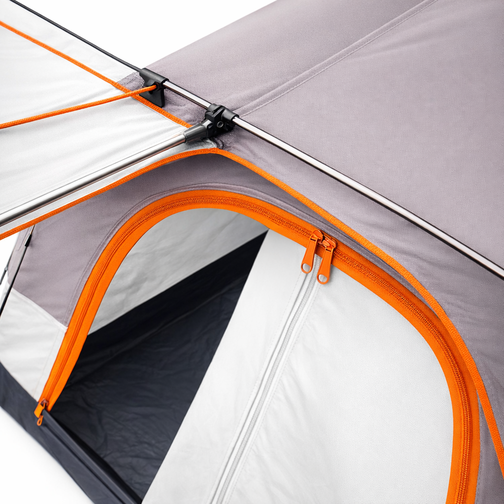 Familiecampingtent voor 2-4 personen, zonnescherm, waterdichte tent met PU-coating, vestibule en klamboe, geventileerde draagbare tent met 3 deuren