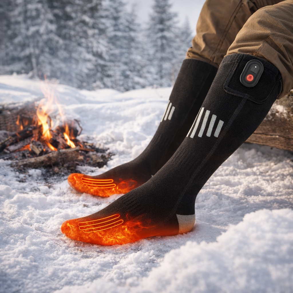 65 ℃   Verwarmde sokken Winterwarmte 5000mAh USB oplaadbare verwarmingssokken Outdoor Ski Verwarmde laarzen Sneeuwscooter Skisok