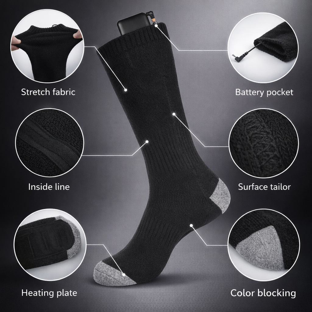 65 ℃   Verwarmde sokken Winterwarmte 5000mAh USB oplaadbare verwarmingssokken Outdoor Ski Verwarmde laarzen Sneeuwscooter Skisok