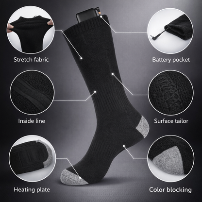 65 ℃   Verwarmde sokken Winterwarmte 5000mAh USB oplaadbare verwarmingssokken Outdoor Ski Verwarmde laarzen Sneeuwscooter Skisok