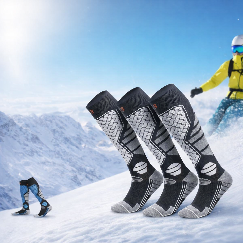 3 Pairs Men's Winter Thick Warm Breathable Hiking Ice Skating Skiing Knee-High Outdoor Sports Socks - EU 39-45, US 6.5-11.5, UK 6-11