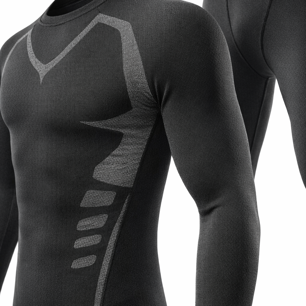 Men's 2pcs Thermal Fleece Compression Shirt & High-Stretch Breathable Leggings Set - Perfect for Winter Sports & Outdoor Activities, Round Neck Long Sleeve Top with Tight-Fit Pants